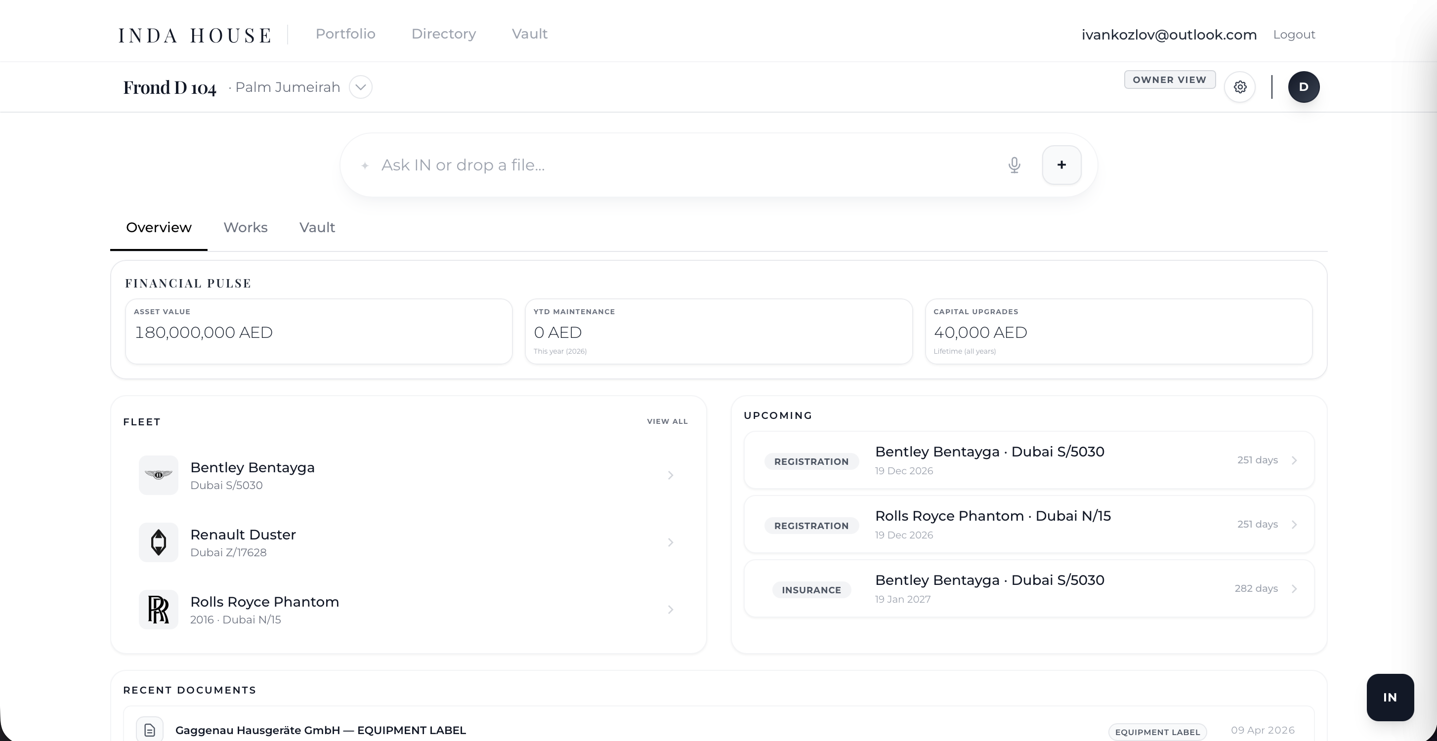 INDA HOUSE Portal Dashboard